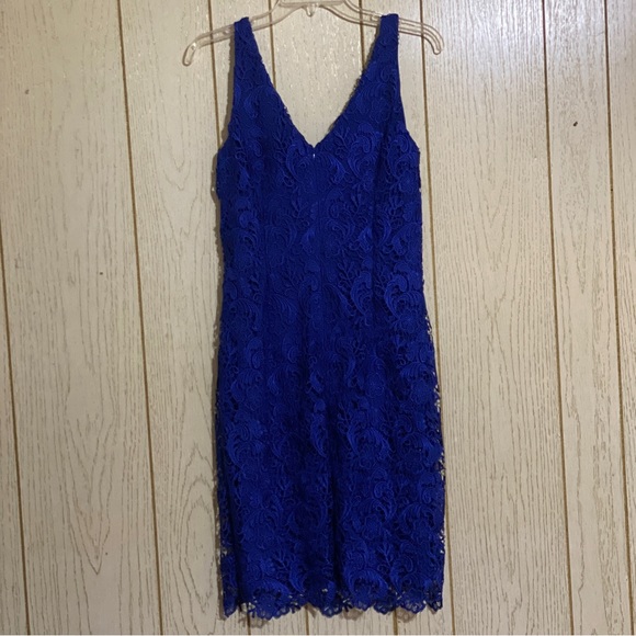 Lauren Ralph Lauren Royal Blue Midi Lined Floral Lace Cocktail Dress - Picture 13 of 14